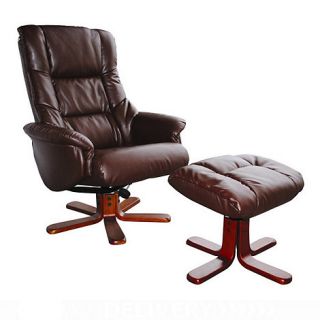 Brown bonded leather Elliot recliner chair & stool