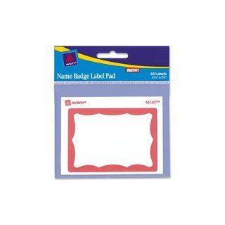 Avery Consumer Products Products   Name Badge Label Pads, 3"x4", 40/PK, Red Border   Sold as 1 PK   Classic name badges come in an easy to use pad so you can take them anywhere. Simply write, peel, and stick. Compact design allows easy storage an