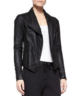 Womens Scuba Style Leather Jacket   Vince   Black (X SMALL)