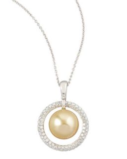 Golden South Sea Pearl & Diamond Halo Necklace, 0.7ct   Eli Jewels   Gold (7ct )