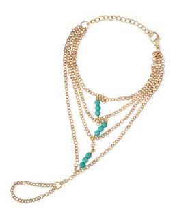 Beaded Golden Chain Ring Bracelet, Turquoise   Panacea   Turquoise/Blue
