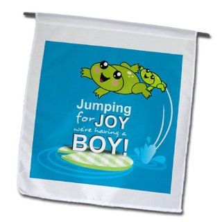 fl_120313_1 InspirationzStore Occasions   Jumping for joy having a boy   cute green frog blue baby shower its a boy kawaii frogs announcement   Flags   12 x 18 inch Garden Flag  Outdoor Flags  Patio, Lawn & Garden