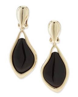 Dangling Clip On Earrings with Black Banded Agate   Alexis Bittar   Black
