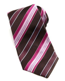 Mens Repeating Stripe Silk Tie, Fuchsia   Isaia   Fuscia