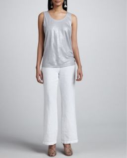 Womens Heavy Linen Trousers, Petite   Eileen Fisher   White (PS (6/8P))