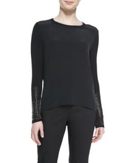 Womens Anna Blouse with Long Studded Sleeves   Elie Tahari   Black (SMALL 4 6)