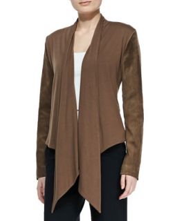 Womens Waterfall Drape Front Suede Jacket   Bagatelle   Dark taupe (X LARGE/16)