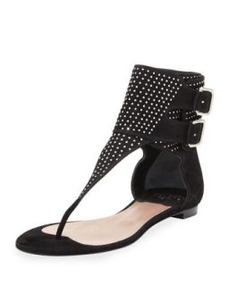 Rize Studded Ankle Cuff Thong Sandal   Laurence Dacade   Black/Silver (37.0B/7.