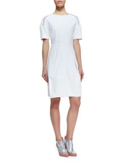 Womens Poplin Mesh Inset Short Sleeve Dress, White   Rebecca Taylor   White (0)