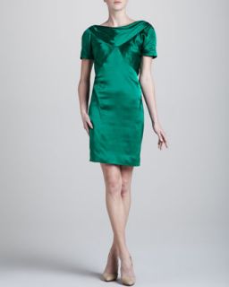 Womens Hammered Silk Short Sleeve Dress, Green   Zac Posen   Green (8)
