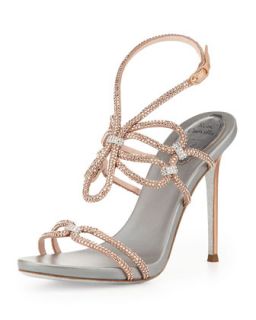 Crystal High Heel Ankle Wrap Sandal, Rose Gold/Silver   Rene Caovilla   Rose