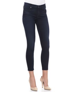 Womens Mid Rise Cropped Skinny Jeans   7 For All Mankind   Dark steel blue (26)