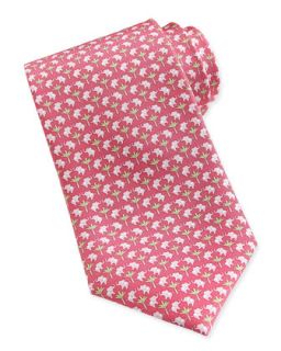 Mens Elephant Pattern Woven Tie, Pink/Green   Ferragamo   Pink/Green