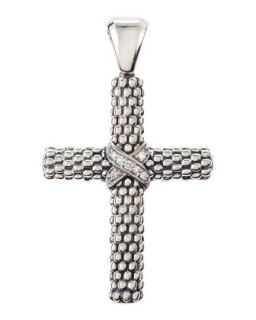 Silver Caviar Cross Pendant with Diamonds   Lagos   Silver