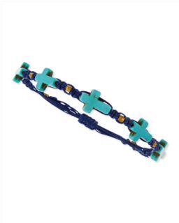 Hemp Cross Bracelet, Navy/Turquoise   Jules Smith   Turquoise/Blue