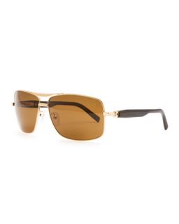 Mens Metal & Horn Polarized Squared Sunglasses, Golden   Brioni   Gold