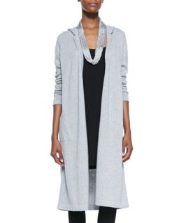 Hooded Long Organic Cotton Cardigan, Womens   Eileen Fisher   Dark pearl (3X