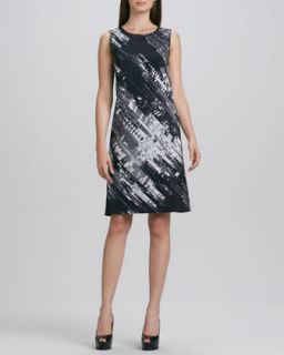 Womens Sleeveless Abstract Print Shift Dress   DKNY   Black/Multi/Blk (SMALL)