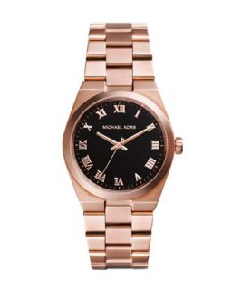 Mid Size Channing Rose Golden Stainless Steel Three Hand Watch   Michael Kors  