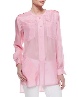 Womens Long Sleeve Washed Silk Tunic   Light pink (MEDIUM (8/10))