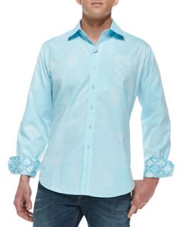 Mens Wallie Jacquard Long Sleeve Shirt, Light blue   Robert Graham   Light