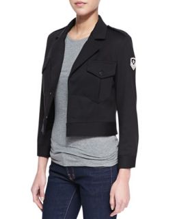 Womens Cropped Field Jacket with Emblem   Laveer   Black (LARGE)