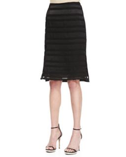 Womens Sheer Stripe Skirt with Side Slits, Black   LAgence   Black (10)