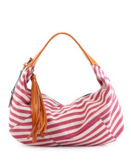 Striped Canvas Contrast Hobo Bag, Pink/Orange   POVERTY FLATS by rian