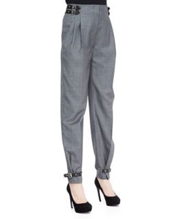 Womens Belted Pleated Trousers, Urban Gray   McQ Alexander McQueen   Urban