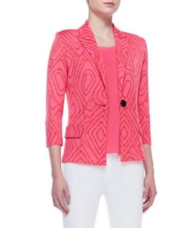 Womens Pattern Detail Jersey Jacket   Misook   Plumeria/Bou/Bird (MEDIUM
