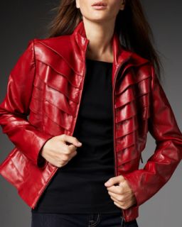 Womens Tiered Leather Jacket   Red (SMALL/4 6)