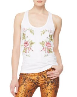Womens Rose Embroidered Racerback Tank   McQ Alexander McQueen   Optic white