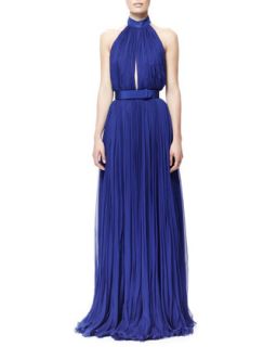 Womens Pleated Harness Back Chiffon Gown   Alexander McQueen   Bright blue