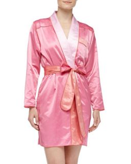 Womens Riviera Satin Short Robe, Pink/Coral   Louis at Home   Hot pink/C