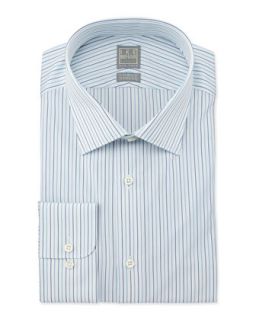 Mens Mini Stripe Dress Shirt, Aqua/White/Navy   Ike Behar   White (17L)