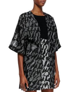 Womens Short Sleeve Logo Net Cardigan, Black   Missoni   Black/White (38/4)