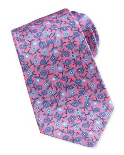 Mens Floral Print Silk Tie, Pink   Kiton   Pink