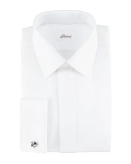 Mens Diagonal Twill French Cuff Dress Shirt, White   Brioni   White (15 1/2R)