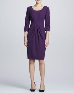 Womens 3/4 Sleeve Center Pleated Dress   Eggplant (6)