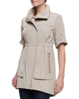 Womens Short Sleeve Covered Placket Anorak Jacket, Putty   Ali Ro   Putty (0)