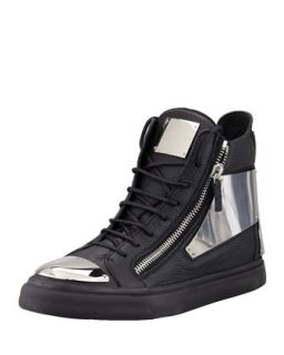 Mens Leather Silver Plate Zip High Top   Giuseppe Zanotti   Lindos nero (42/9D)