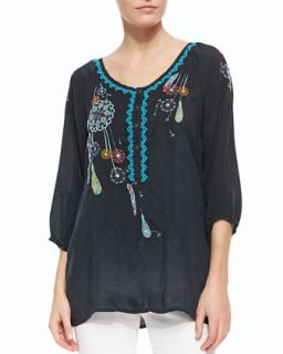 Dandelion Embroidered Blouse, Womens   Johnny Was Collection   Graphite (1X
