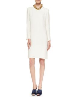 Womens Long Sleeve Dress with Keyhole Back & Golden Necklace   Adam Lippes  