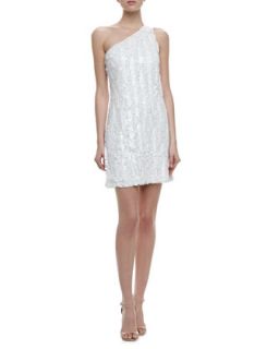 Womens One Shoulder Sequin Dress, Warm White   Laundry by Shelli Segal   Warm
