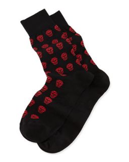 Mens Skull Print Socks, Black/Red   Alexander McQueen   Black/Red