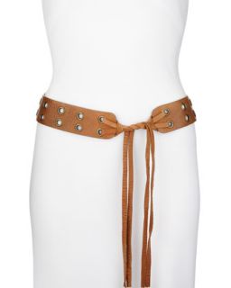 Double Grommet Leather Tie Hip Belt   Donna Karan   Vanilla (SMALL)
