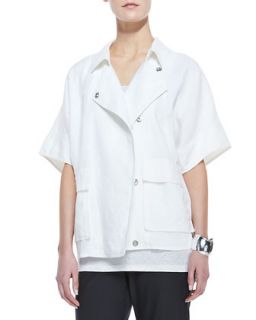 Linen Short Sleeve Jacket, Womens   Eileen Fisher   White (2X (18/20))