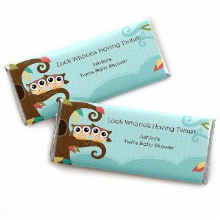 Owl   Look Whooo's Having Twins   Personalized Baby Shower Candy Bar Wrapper Favors Toys & Games