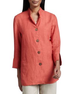 Womens Linen Wooden Button Jacket   Aqua (SMALL/4 6)