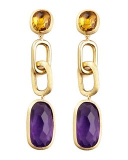 Murano 18k Link Drop Earrings with Amethyst and Citrine   Marco Bicego   Purple